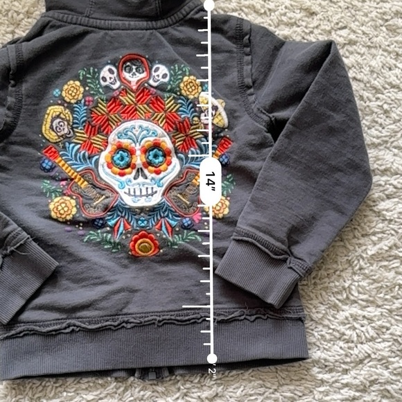DISNEY CoCo hooded zip up sweater Embroidered little bling skulls Unisex 4T - Picture 6 of 10